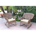 thumbnail image 2 of Jeco Set of 2 Windsor Honey Resin Wicker Rocker Chair with Steel Blue Cushions, 2 of 5