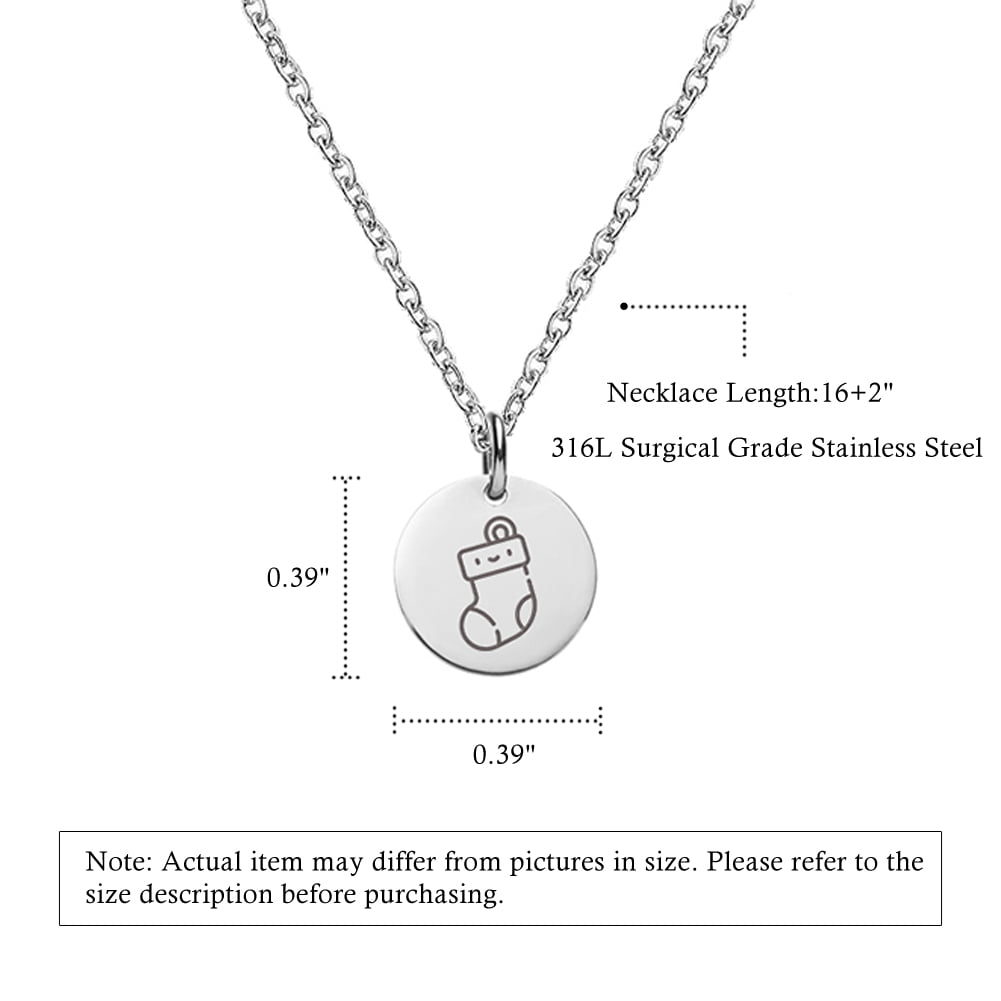 Anavia Round Christmas Stocking Stainless Steel Silver Disc 10mm Pendant Jewelry with Gift Box