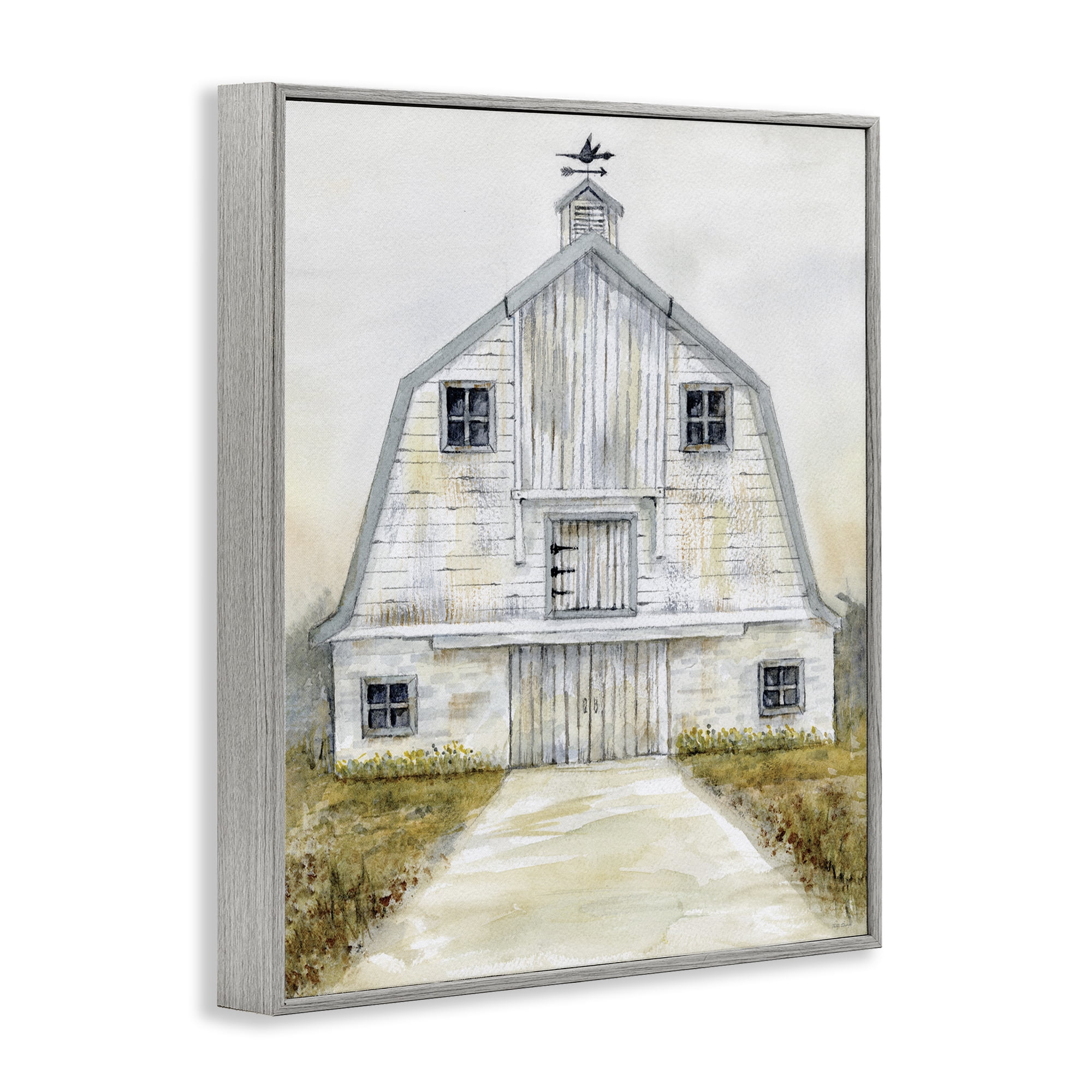 Stupell Industries White Barn Grey Trim Landscape Painting Gray Framed Art Print Wall Art, 16 x 20