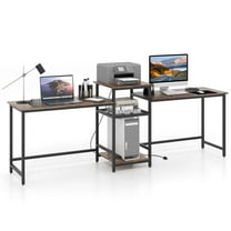 Costway 97 Inch Two Person Desk Double Computer Desk with Power Outlets Printer Stand