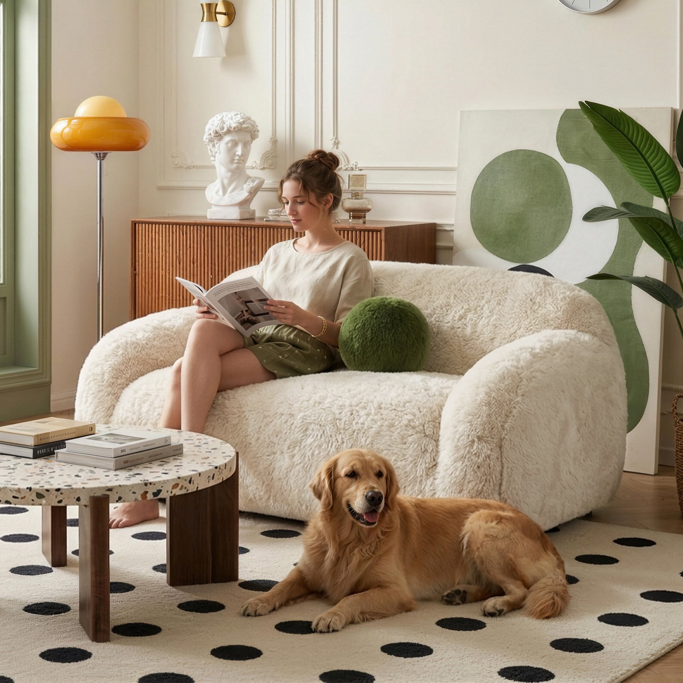 Aukfa Contemporary Plush Faux Fur Sofa, Could-Comfort Loveseat, 25" Deep Seat, Pet Friendly, Beige