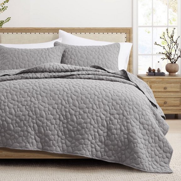 Bonlino Quilt Bedding Set Queen Size - Lightweight Quilt Set Summer Farmhouse Grey, Soft Bedding Bedspread Coverlet Modern Quilt with 2 Pillow Shams for Bedroom Home Bed All Season (Queen, Grey)