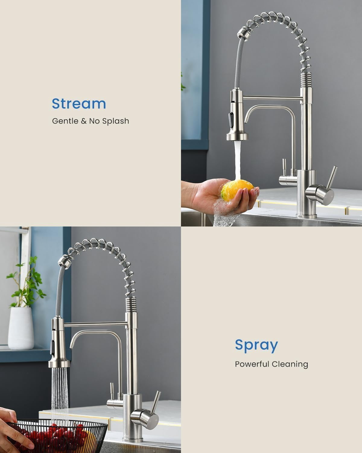 APPASO 3-in-1 Pull Down Kitchen Faucet with Drinking Water Dispenser, 20" High Arc Water Filter Faucet, Brushed Nickel, No Filtration System Included