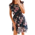 thumbnail image 2 of EGNMCR Robes d'Été Femmes Tendance 2024 Mode Féminine Bohème Col Rond Ample Manches Courtes Imprimé Robe Longue, 2 of 8