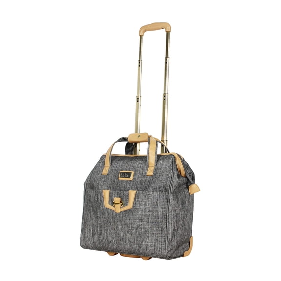 Nicole Miller Underseat Luggage Collection - Small Lightweight 15 Inch Under Seat Bag - Briefcase for Women - Carry On Suitcase with 2- Rolling Spinner Wheels (Paige Silver)