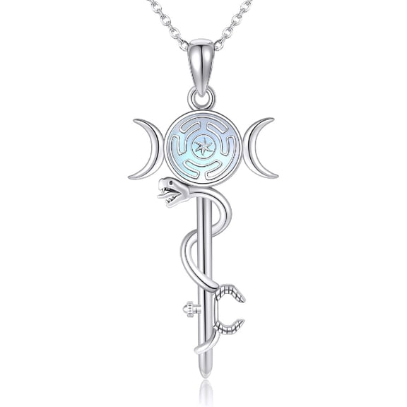 XATENJE Hecate Necklace 925 Silver Wiccan Wheel of Hecate Triple Moon Goddess Pendant Necklace Wiccan Jewelry Gifts for Women
