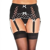 Music Legs Women's 7727-BLACK-WHITE Polka Dot Mesh Garterbelt, Black & White