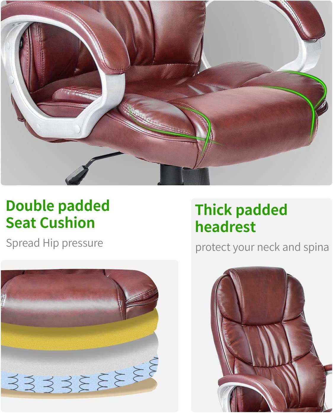 NiamVelo Ergonomic Office Chair PU Leather Executive Chair Computer Desk Chairs with Lumbar Support, High Back Adjustable Rolling Swivel Task Chairs for Adults, Brown