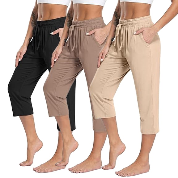 HAOYUNL Women's Yoga Pants Loose Drawstring High Waisted Sweatpants Lounge Pants Seven Points Pants with Pockets S-XL