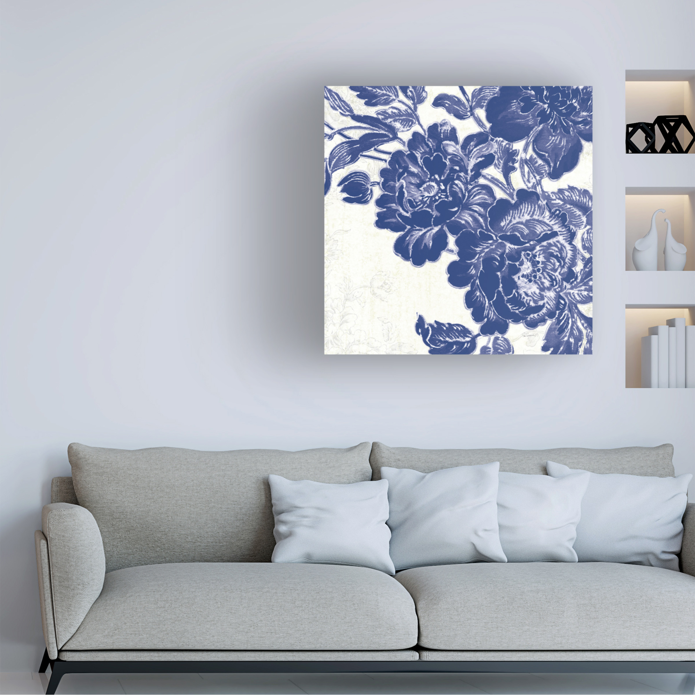 Trademark Fine Art 'Toile Roses V Indigo' Canvas Art by Sue Schlabach