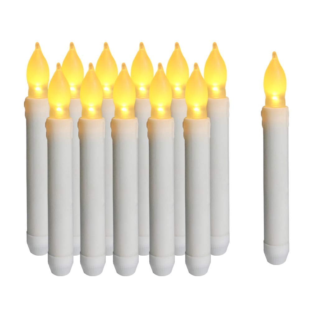 12PCS Flicker Flameless LED Taper Candles Yellow Flicker,Wax Dripped