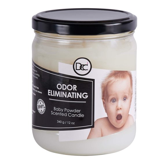 Baby Powder Odor Eliminating Highly Fragranced Candle - Eliminates 95% of Pet, Smoke, Food, and Other Smells Quickly - Up to 80 Hour Burn time - 12 Ounce Premium Soy Blend