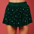 thumbnail image 2 of qolati Women Shorts 2025 Vintage Pearl Studded Skort Elastic High Waist Velvet Short Skirt Flowy Beaded Shorts Christmas Party Bottoms, 2 of 9
