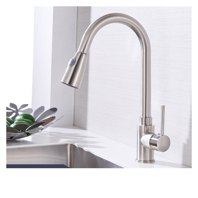 Kitchen Faucets Silver Single Handle Pull Out Kitchen Tap Single Hole Handle Swivel 360 Degree Water Mixer Tap Mixer Tap ,Effortless Installation