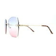 thumbnail image 3 of Womens Rimless Rhinestone Bevel Angular Lens Butterfly Sunglasses Gold Blue Pink, 3 of 5