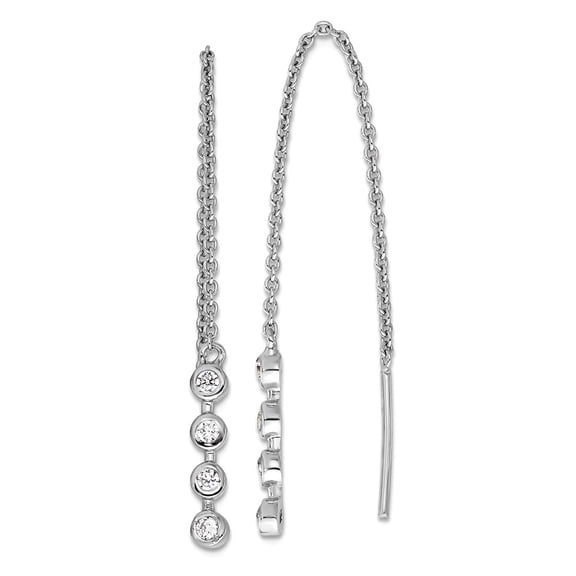 925 Sterling Silver Polished Cubic Zirconia Threader Earrings 44x3.5mm Wide Stud Earring for Women