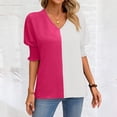 thumbnail image 2 of Tiqkatyck Women Summer Tops, Women's 3/4 Sleeve V Neck Loose Sleeve Color Block T Shirts, Shirts for Women White XL, 2 of 7