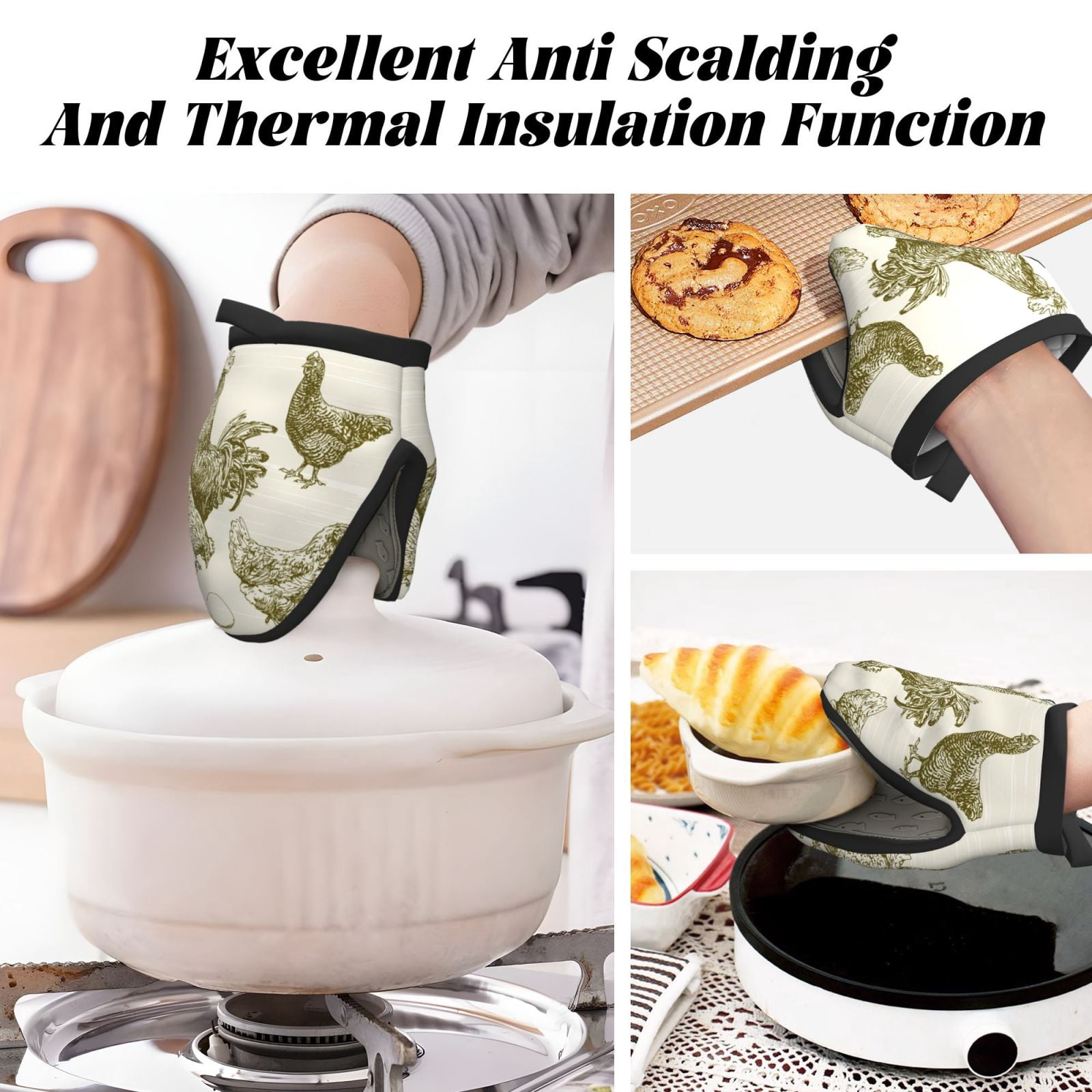 Vsdgher Chickens Non-Slip Mini Oven Mitt Set, Short Oven Mitts for Baking Grilling Barbecue Microwave, 5.9"x5.9"in