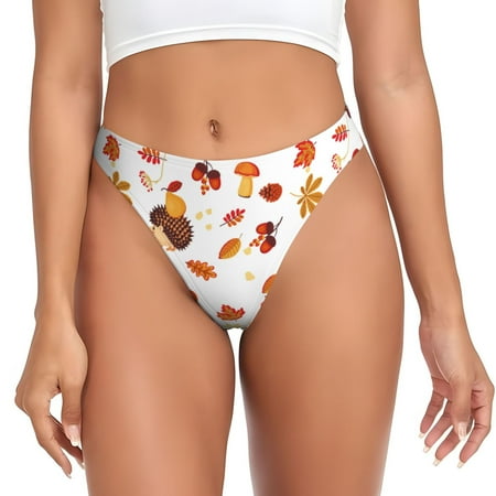 Sigee Autumn Maple Leaf with Hedgehog for Women s G-String Sexy  Low Rise  Soft Lace Perfect for Special Occasions-Medium