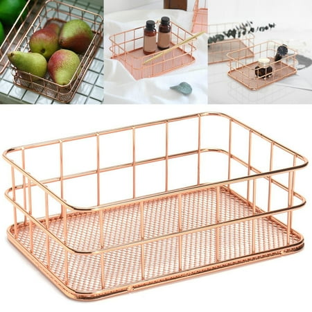Light Air Grid Mesh Pro Space Metal Wire Mesh Organizer Desktop Finishing Grid Wire Mag File Holder Fruit Snacks Tray, Rose Gold ()