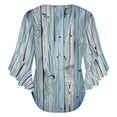 thumbnail image 6 of Blue Wood Grain Print Women's V-Neck Blouse With 3/4 Ruffled Bell Sleeves Casual Top Ladies Blouses, 6 of 7