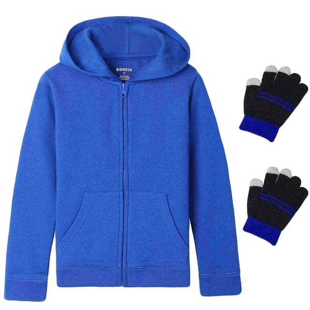 Bienzoe Boy's Anti-Pilling Soft Fleece Zipper School Uniform Hoodie Blue 14