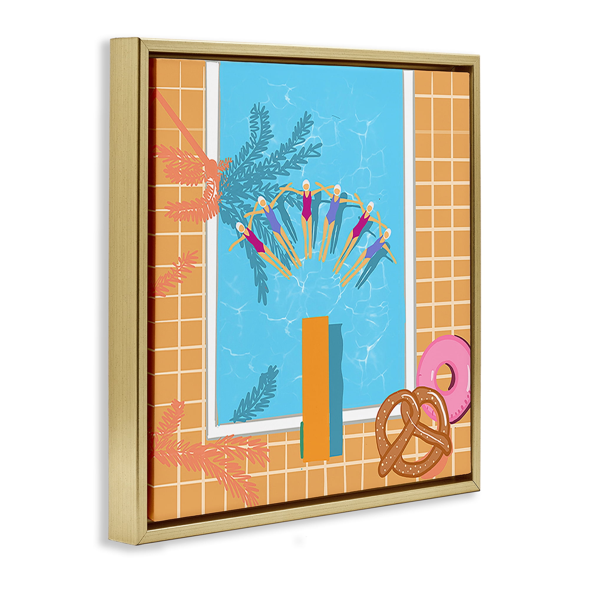 Stupell Industries In Sync Pool Swimmers People Painting Gold Floater Framed Canvas Art Print Wall Art, 25 x 25