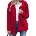 thumbnail image 1 of Abrigo de invierno de forro polar sintético para mujer, color liso, manga larga, cierre de botones, chaqueta informal para oficina, trabajo, ropa exterior, compras, citas, rojo, 4XL, 1 of 5