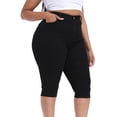thumbnail image 4 of Gocolloa Plus Size Capris for Women 17" Inseam Stretchy Capri Jean Shorts High Waisted Cropped Pants Black 26W, 4 of 6