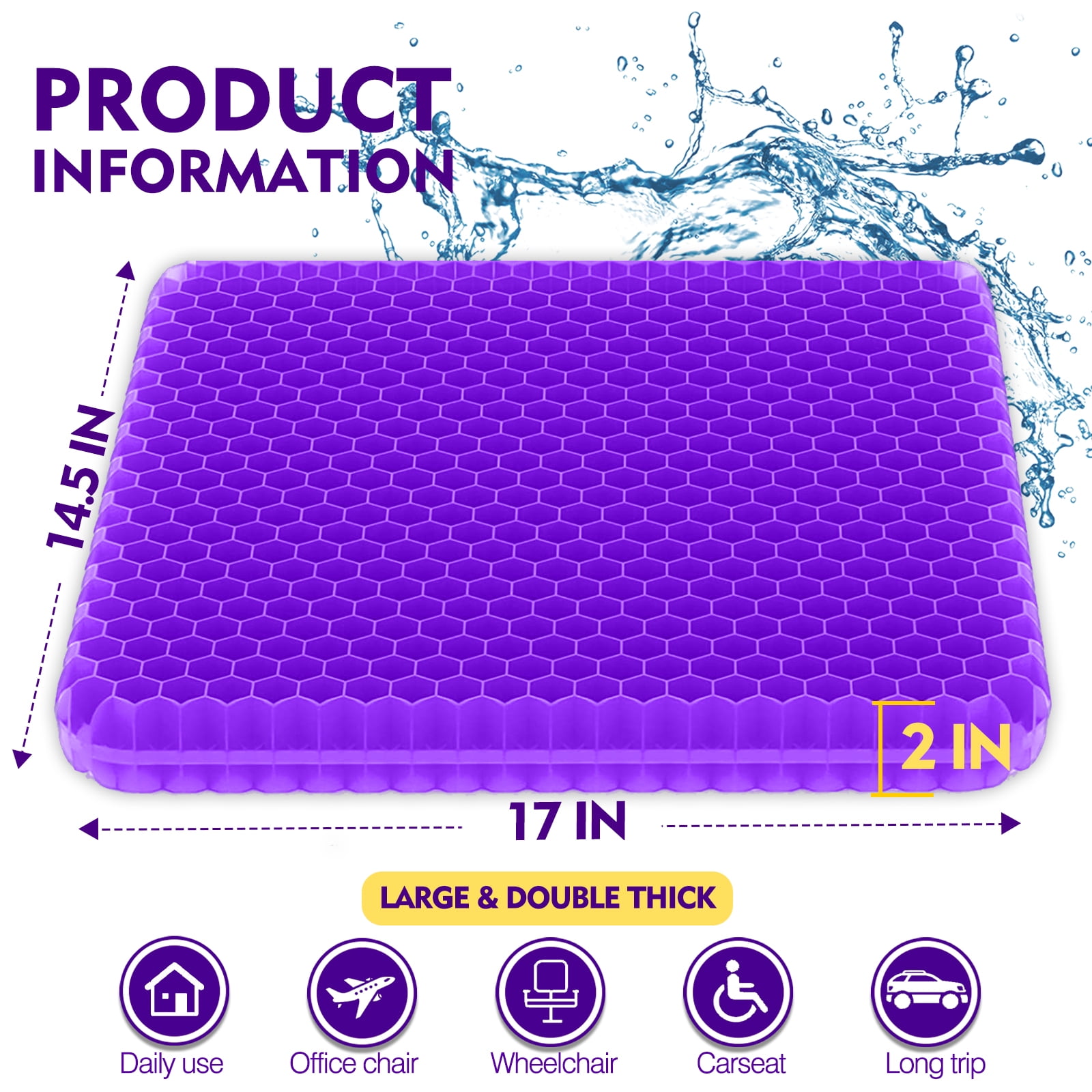 Hvllyan Gel Seat Cushion for Long Sitting (Thick & Extra Large), Gel  Cushion for Wheelchair Soft, Gel Chair Cushion, Gel Car Seat Cushion  Breathable