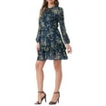 thumbnail image 4 of Women's Summer Dresses 2025 Floral Tie V Neck Semi Sheer Long Sleeve Layered Tiered Chiffon Mini Dress S Dark Blue, 4 of 6