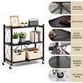 thumbnail image 4 of TAIMASI 3-Tier Foldable Metal Shelf with Wheels, Heavy-Duty Movable Wire Rack for Garage, Kitchen, Basement, Pantry Storage, 28''L x 13.4''W x 34.7''H-Black, 4 of 10