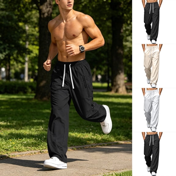 Vetsdori Lightweight Pants for men Athletic Open Bottom Breathable Pockets Wide Leg Sport Pantalones Stylish Elastic Waist Mens Sports Pants
