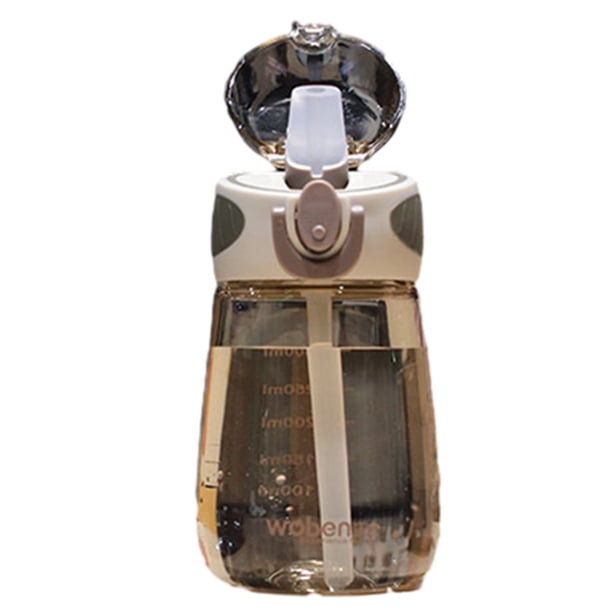 Yhmxh Botella de agua deportiva de gran capacidad con pajita y boquilla plana graduada, plástico comestible, tapa emergente a prueba de fugas, para gimnasio y actividades al aire libre.