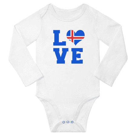 

Love Iceland Heart Flag Baby Long Slevve Rompers Bodysuit (White 6-12 Months)