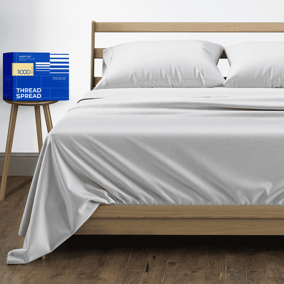 THREAD SPREAD 100% Egyptian Cotton Sheets Queen Size - 1000 High Thread Count Sheets Queen, 4 PC Luxury Hotel Sheets for Queen Size Bed, 16" Deep Pocket Sateen Weave Soft Cooling Bedding Sets - Silve