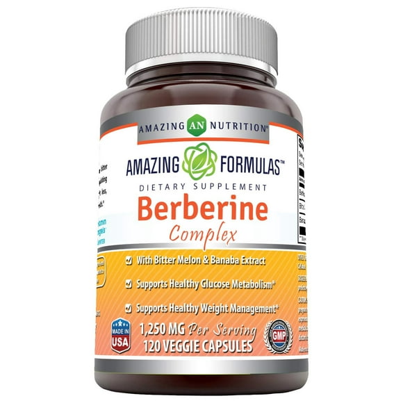 Amazing Formulas Berberine Complex 1250 mg per Serving 120 Veggie Capsules (Non-GMO)