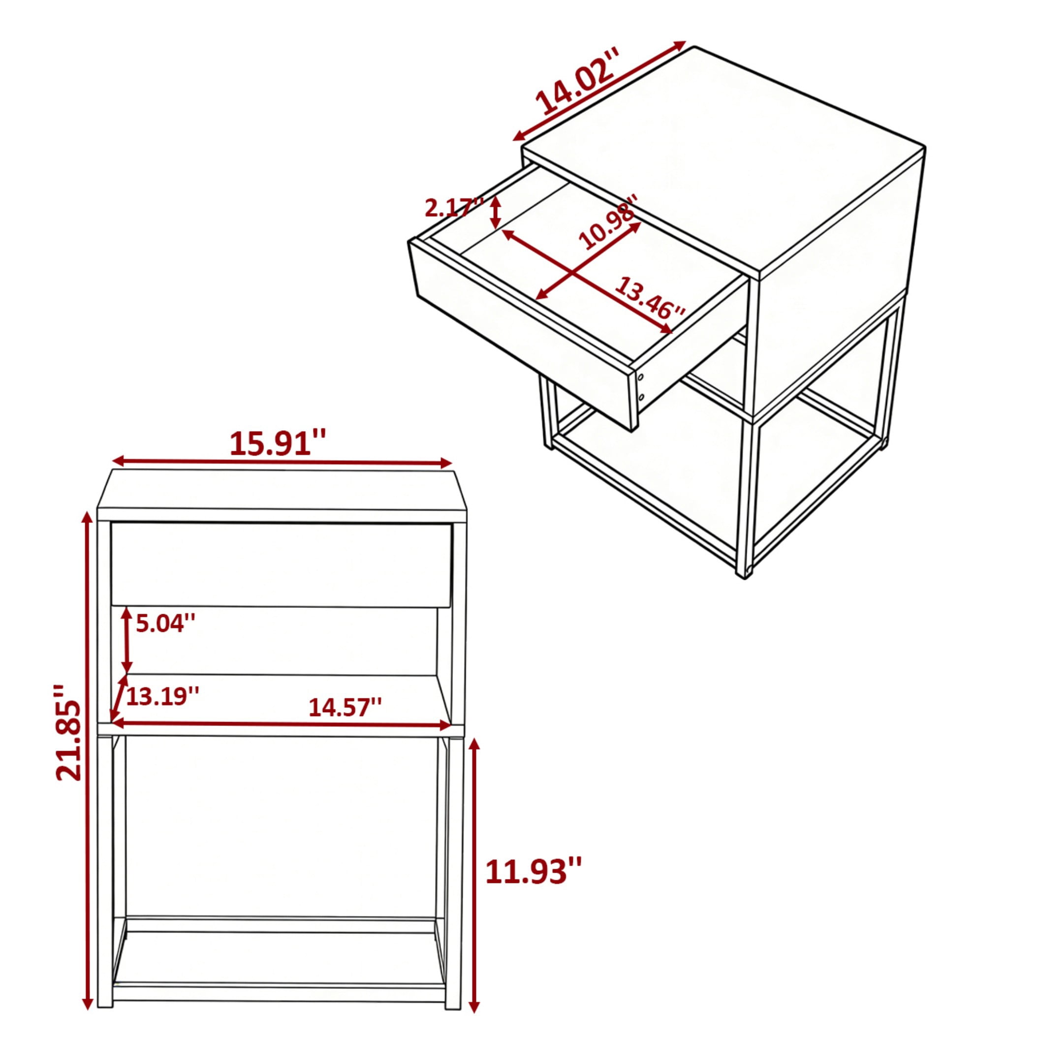 BSHTI 15.91" Nightstand with Drawer and Storage Shelf, MDF with Metal Legs, Modern Side Table for Bedroom Living Room Small Space,White