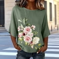 thumbnail image 4 of DeHolifer Women's Tops 3/4 Sleeve Floral Printed Crewneck Casual Loose Lightweight Tee T-Shirts Army Green M, 4 of 6