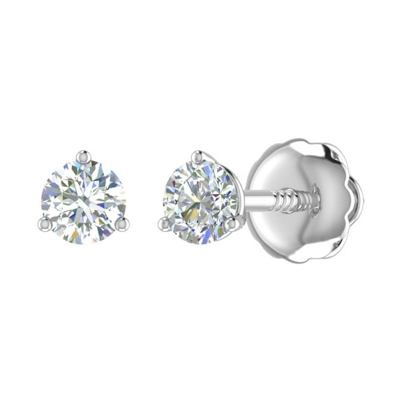 1/3 Carat 3-Prong Martini Style Diamond Stud Earrings with Screw Back in 14K White Gold (SI1-SI2 Clarity)