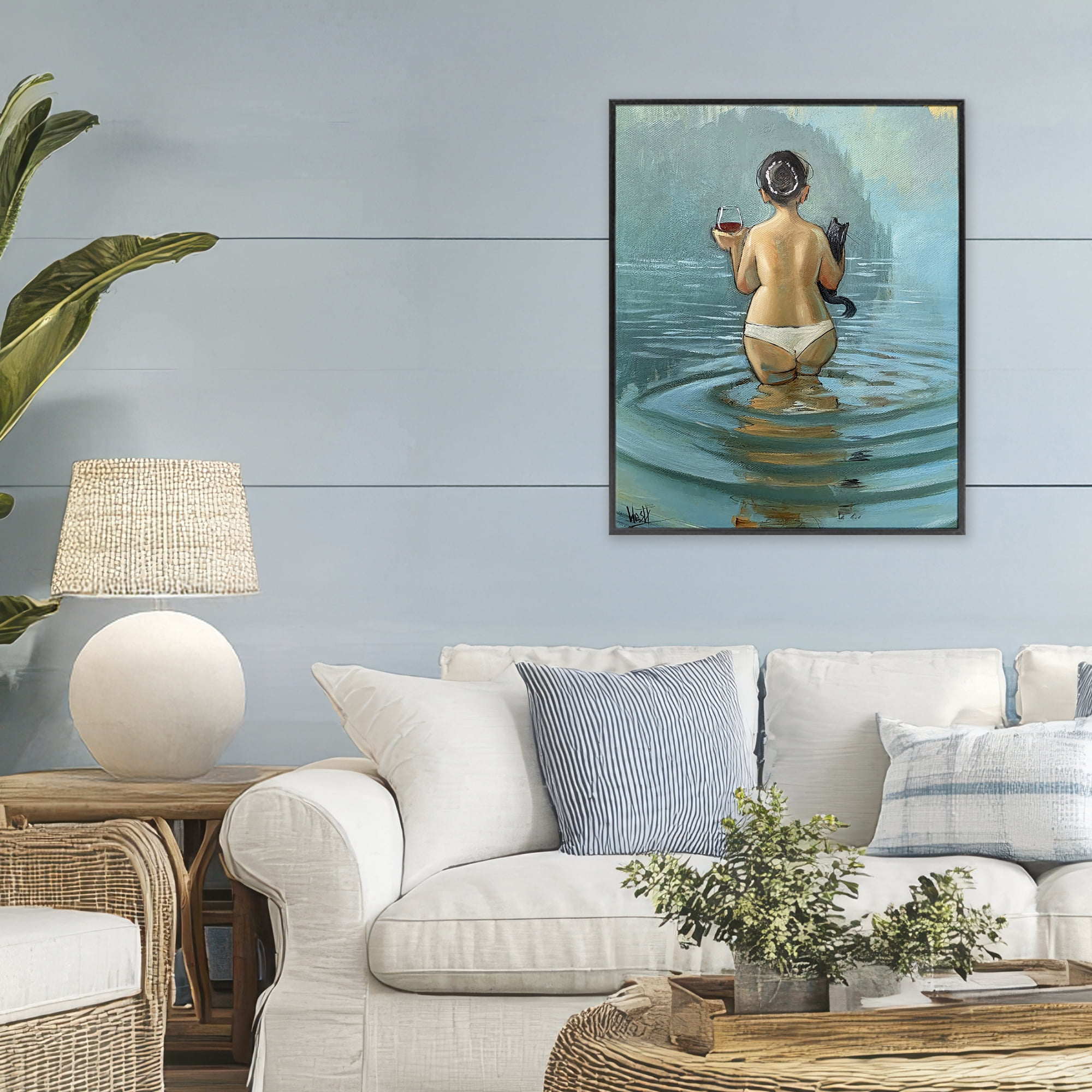 Stupell Industries Cat & Wine Dip At Twilight Black Framed Giclee Art, design by Ronald West