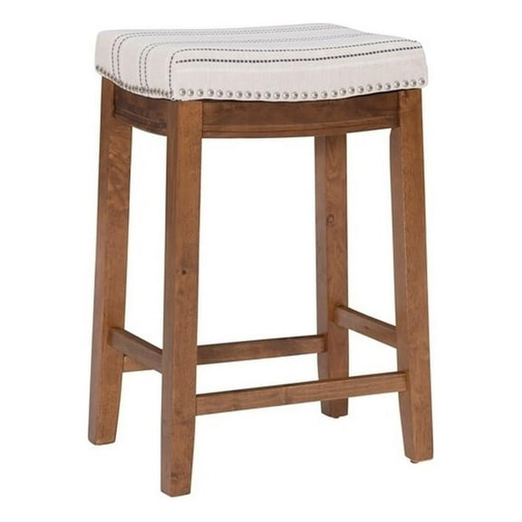 Linon Claridge Backless 26.5" Counter Stool Striped Padded Wood Frame in Brown