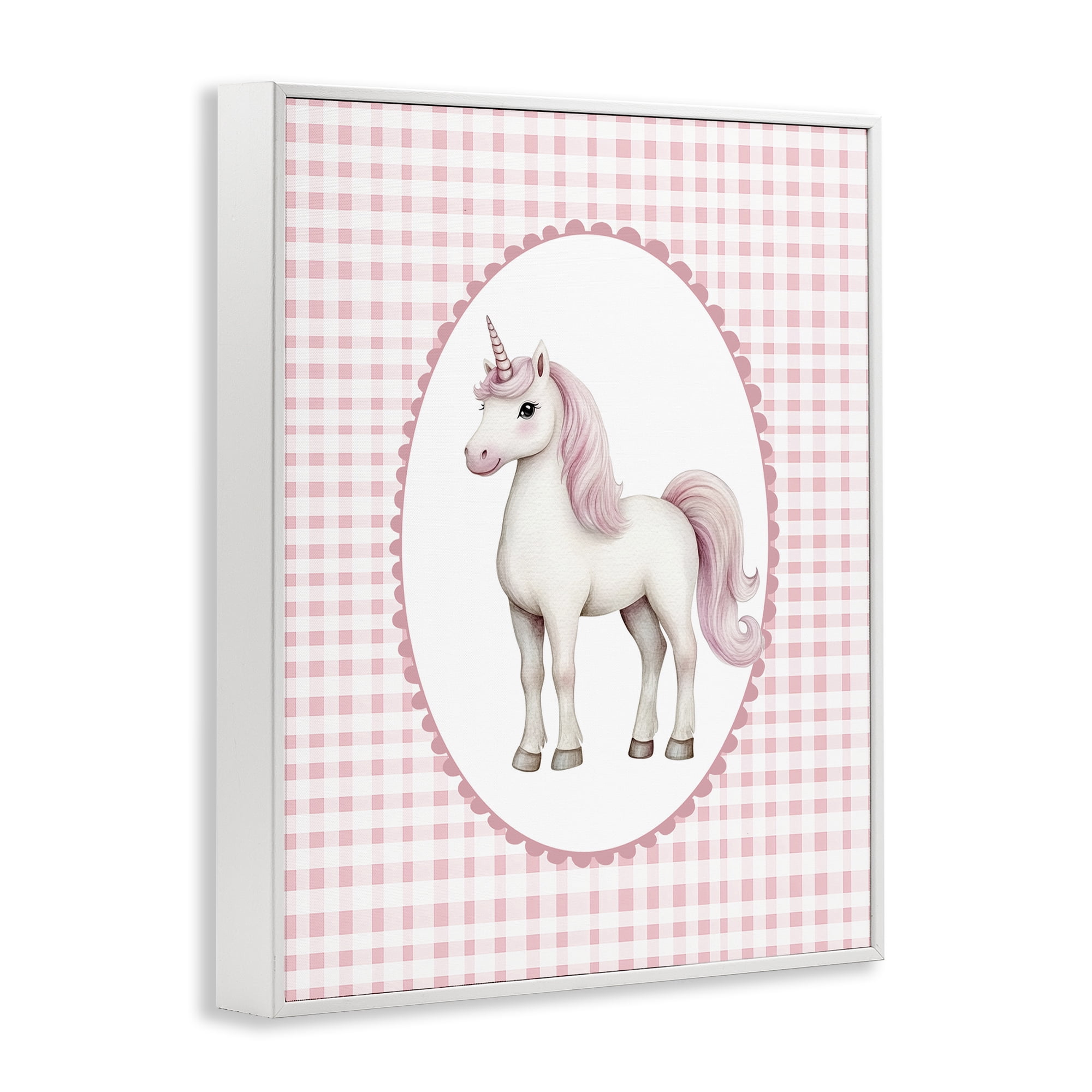 Stupell Industries Pink Gingham Unicorn White Framed Giclee Art, design by Christine Simpson Art
