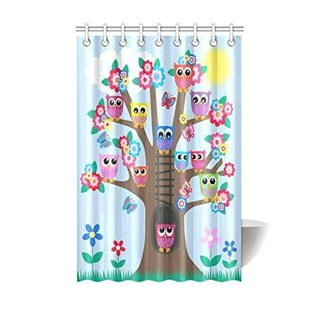 MYPOP Funny Owl Home Decor Cute Owls on Tree Best Friends Forever Design for Friendship Decor for Teens and Girls Bathroom Shower Curtain 48 X 72 Inches, Blue Brown Green