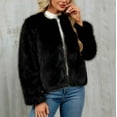 thumbnail image 6 of Faux Fur Coat for Women Long Sleeve Round Neck Fuzzy Causal Cardigan Solid Color Stylish 2025 Winter Short Outwear (3XL, Black), 6 of 6
