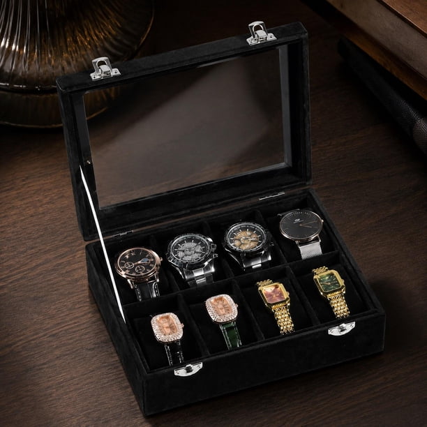 Caja de almacenamiento para relojes, resistente, para pulseras de hombre, versátil, portátil, organizador de joyas, ideal para el Día de Valentín Negro