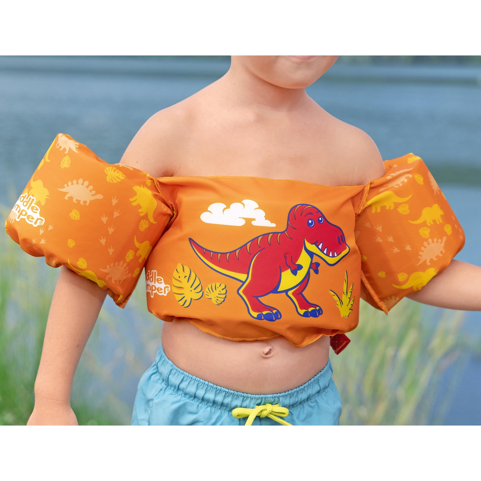 Puddle Jumper: Fabric Life Vest With Armbands - T-Rex - Float Jacket, Swim & Water Accessory, Adjustable Back Buckle, 33-55lb Cap, Toddlers & Kids 2+