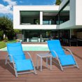 thumbnail image 2 of Outsunny 3 Pieces Patio Pool Lounge Chairs Set, Outdoor Chaise Lounge for Yard Garden, Metal Frame, Breathable Mesh and Glass Top Table - Set of 3, Blue, 2 of 10
