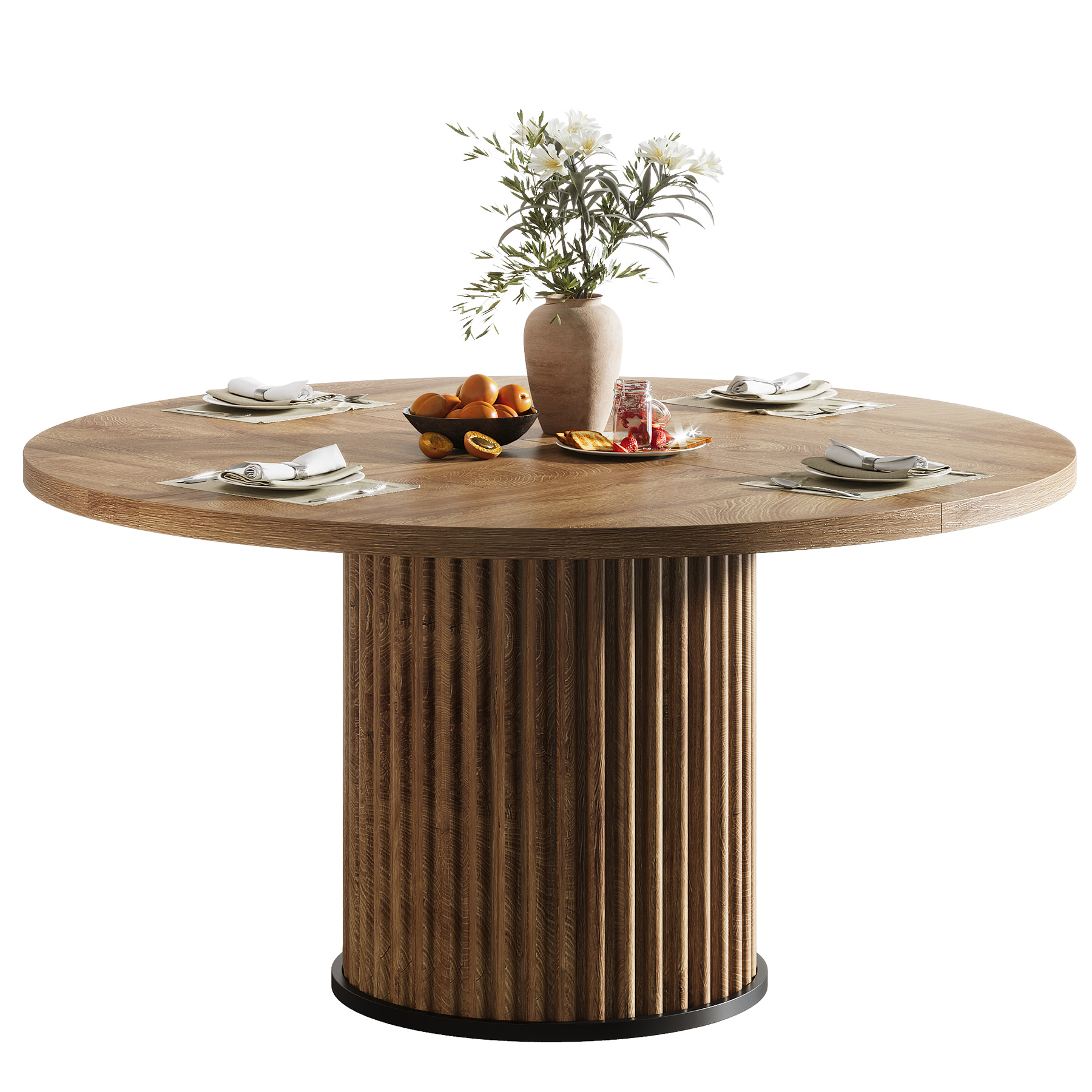 Fnova 47.24" Round Dining Table, Wood Coffee Table for 4 People, Modern Farmhouse Kitchen Table for Dining Room (Chairs Not Included)