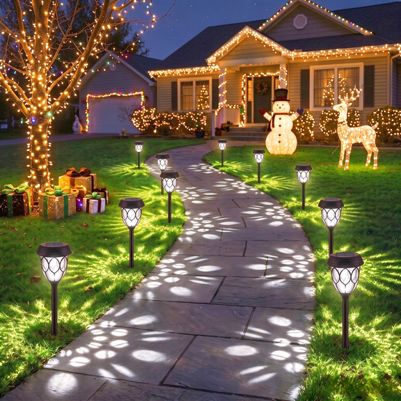 QGCMWNT 6 Pack Solar Lights Outdoor, Waterproof Pathway Lights for Garden, Landscape, Yard, Patio. (Cool White, Warm Yellow)